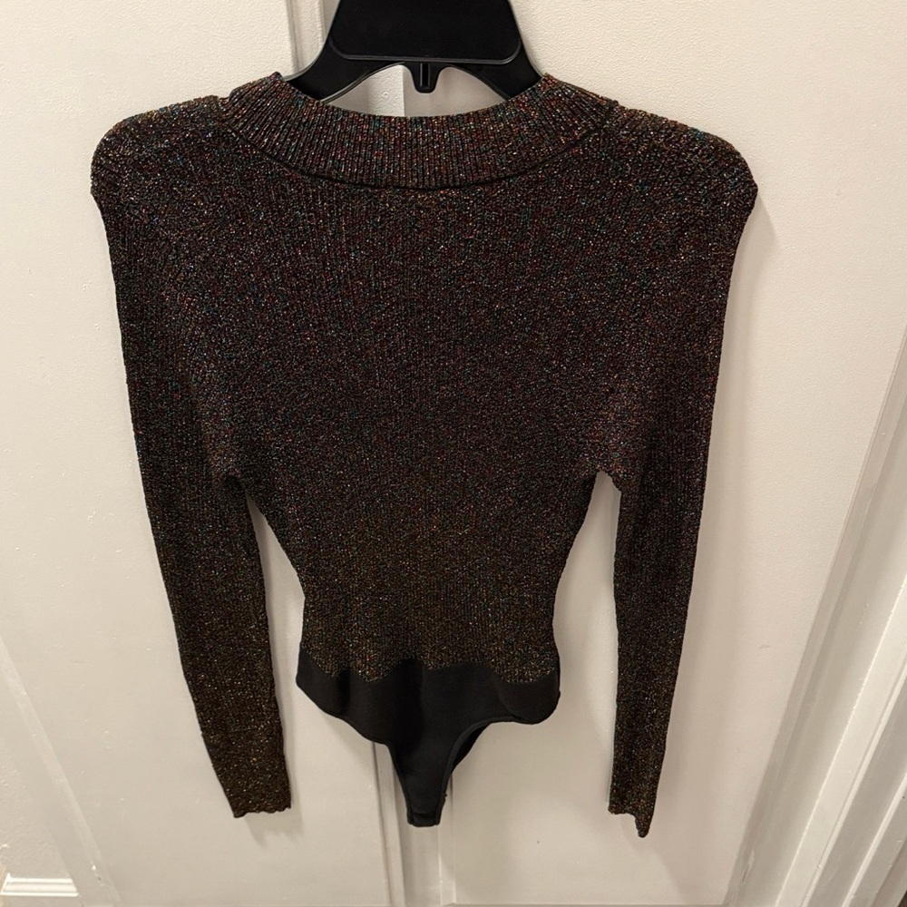 NEW Free People Black Sparkle Glittery Long Sleeve Bodysuit L - Picture 4 of 7